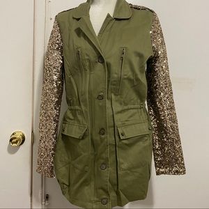 Gold Sequin Green Utility Coat